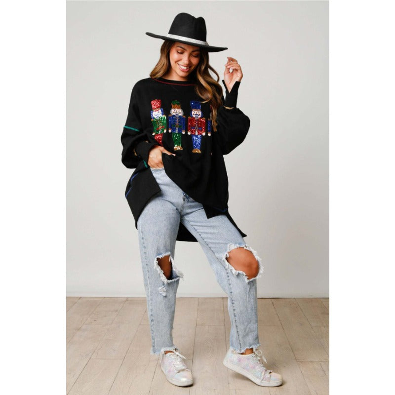 Wholesale Christmas Polyester Sequin Thickened Women's Long Sleeved Hoodies